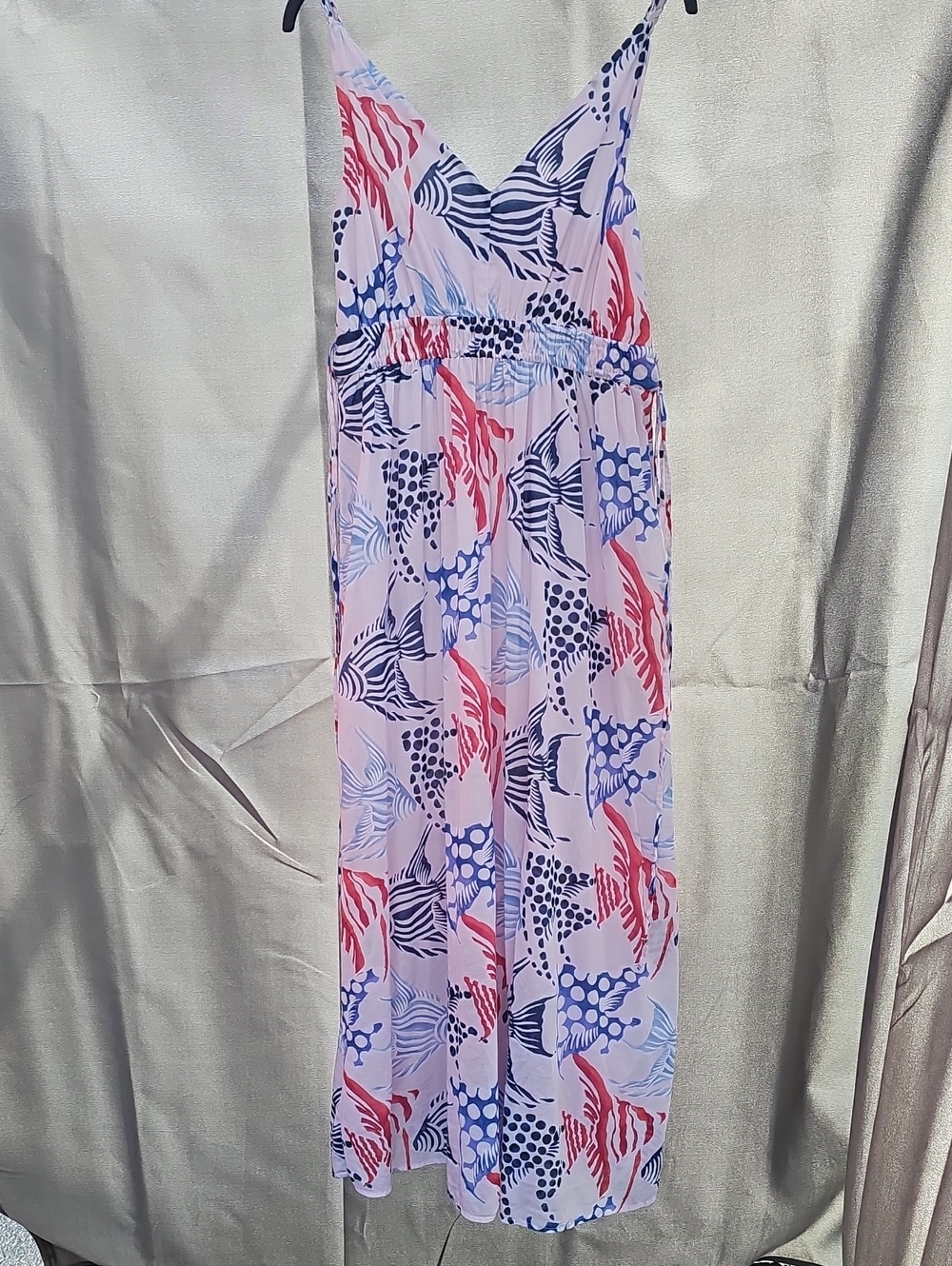 LOFT Pink Floral-Print Maxi Dress with Blue & Coral Accents - Fishies! 🐟